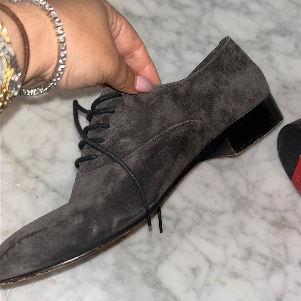 Christian Louboutin Men's Dark Gray Suede Oxfords with Red Soles Sz 41 1/2 - Picture 6 of 10
